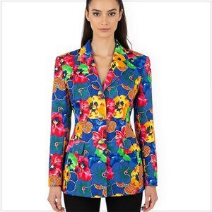 Escada Vintage Bright Floral Rhinestone Print Colorful Blazer Jacket NEW NWT 36